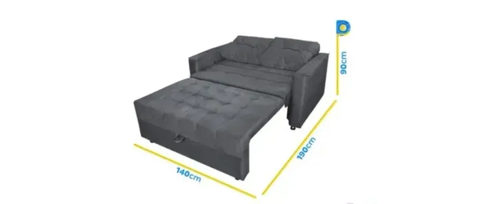 Sofá Cama Reclinável 2 Lugares com almofadas 140 Lag Drika Matrix Cinza