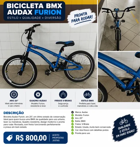Bicicleta BMX Audax Furion Aro 20? Azul - Muito Conservada