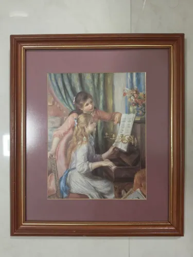 Quadro gravura com proteção em vidro na moldura de madeira