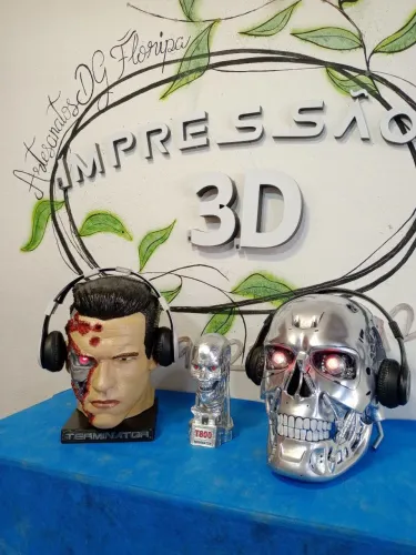 X2 Suportes Headset Fone de ouvido T-800 O Exterminador do Futuro Impressão 3D + miniatura