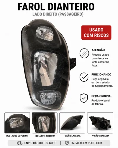 FAROL DIANTEIRO UNO WAY 2014 LADO DIREITO  (PASSAGEIRO) - ORIGINAL USADO