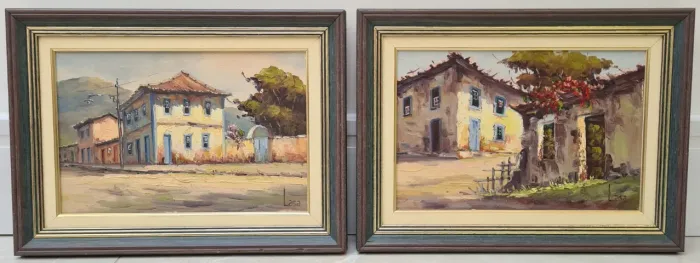 Quadros Pintura à Óleo "Casas" (20 x 30cm cada, o par)