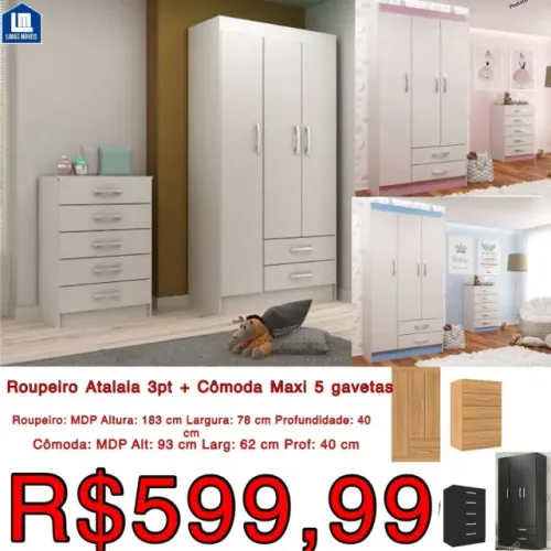 KIT INFANTIL CÔMODA + ROUPEIRO SOLTEIRO EM OFERTA FRETE GRÁTIS PARA VÁRIOS BAIRROS 