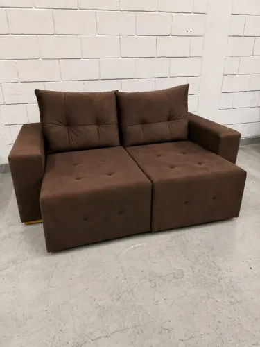 sofa retratil suede marrom 3 lugares