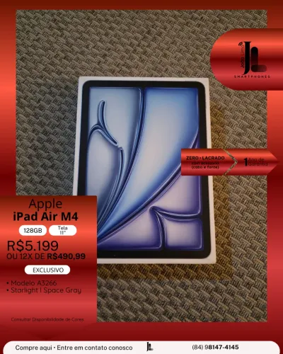 IPAD AIR M4, 128GB, TELA 11?, LACRADO, EXCLUSIVO!