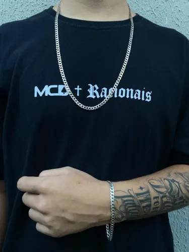 Conjunto corrente e pulseira masculina Prata 925