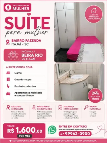 Aluguel Quarto Mobiliado p/ Mulher