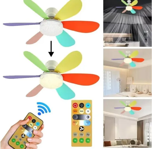 Ventilador de teto com pás coloridas