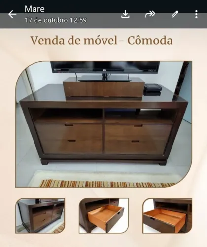 Comoda em madeira e tampo de vidro