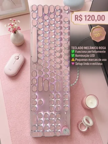 Teclado mecânico rosa seminovo