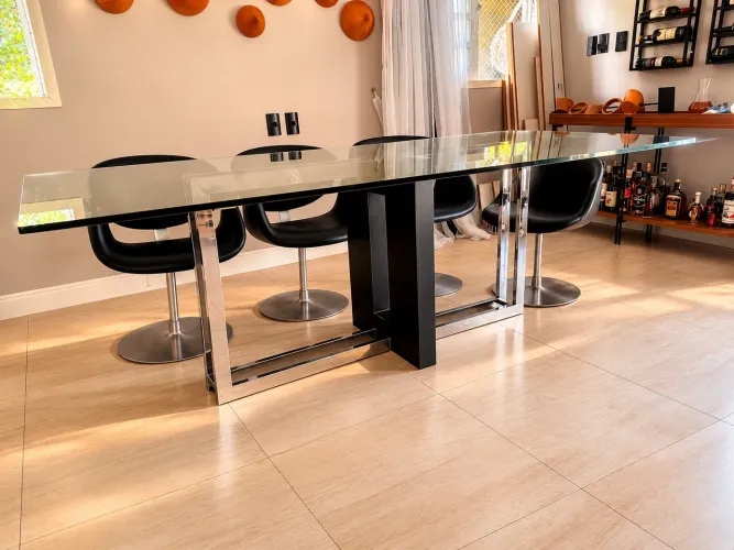 MESA DE VIDRO E INOX