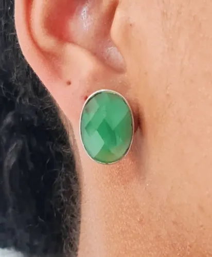  25% OFF! Brincos de Prata com Ágata Verde