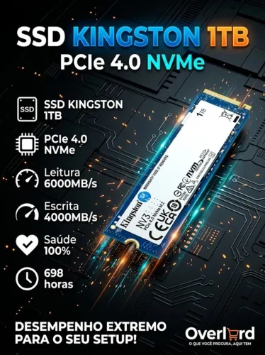 SSD Kingston NV3, 1TB, M.2 2280, PCIe 4.0 x4, NVMe, Leitura: 6000 MB/s