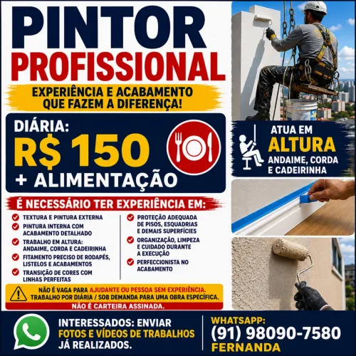 PINTOR PROFISSIONAL - R$ 150 A DIÁRIA + ALIMENTAÇÃO