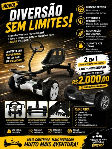 Hoverkart e Carrinho Para Hoverboard C/ Volante E Amortecedor Cor Branco