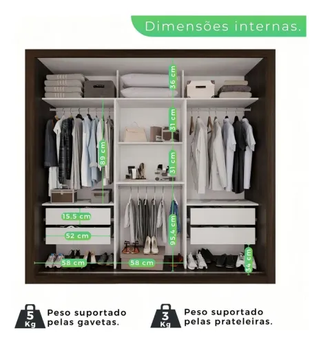 Guarda-roupa Sallêto Móveis Costa Rica (Cor: Ipê) - Excelente Estado