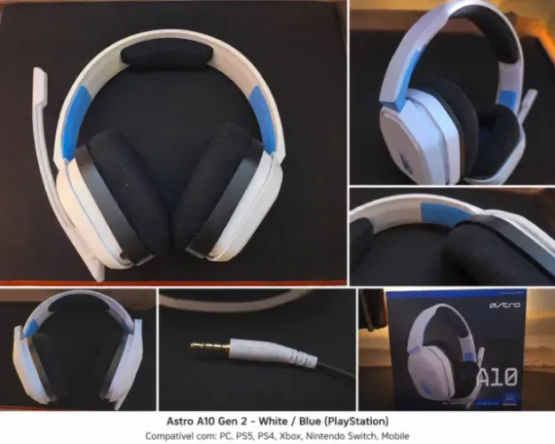 Headset Logitech G ASTRO A10 Gen 2 Branco/Azul - PlayStation/PC - Excelente Estado