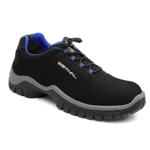 SAPATO DE SEGURANÇA MICROFIBRA PRETO/AZUL ESTIVAL EN10021S2 - TAM 36 e 45