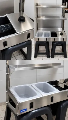 Condimentadora 2 cubas com prateleira em inox