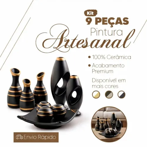 Jogo De Cerâmica Completo Para Decoração Sala, Cozinha, Rack, Centro De Mesa 9 Peças