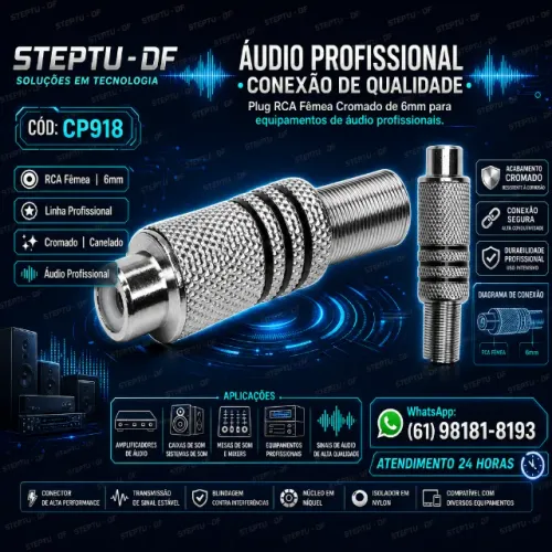 Plug Rca Fêmea Linha Profissional 6mm Preto Original Arduino Automação COD-CP918