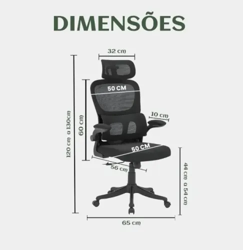 Cadeira De Escritório Confortavel Ergonômica Giratoria Preta E Apoio De Cabeça Com Suporte