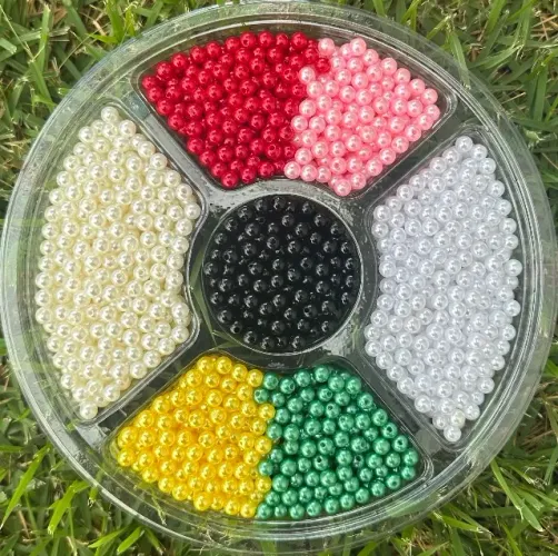 Pérolas ABS 6mm Miçangas Com Furo 7 Cores Kit 3000 Unid + Estojo/tampa