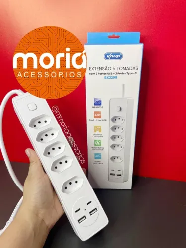 Extensão 5 Tomadas + 2 Portas USB + 2 Portas Tipo C