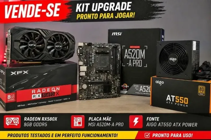 ? Kit Gamer Completo RX580 8GB | Placa Mãe A520M | Fonte 550W