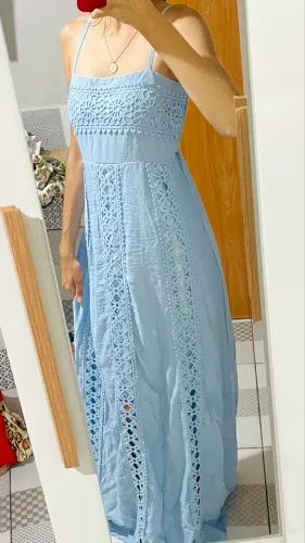 Vestido longo azul bebê, novo nunca usado (ler a bio)