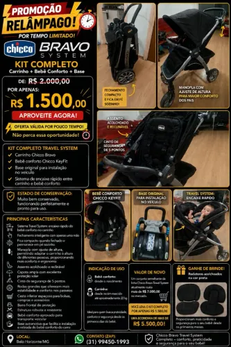 Carrinho de bebê Kit Chicco Bravo Travel System