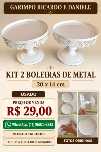 Kit 2 Boleiras de Metal Brancas 20 x 14 cm