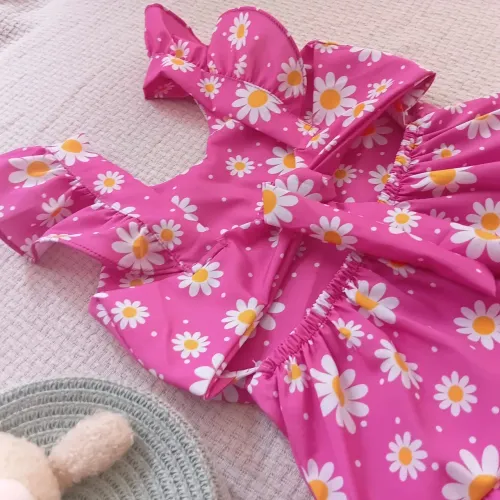 Vestidos infantil estampa flores rosas azul