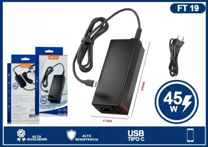 FONTE 45W TIPO C NOTEBOOK NINTENDO SWITCH TABLET