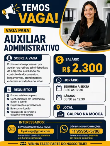 Vaga para auxiliar administrativo