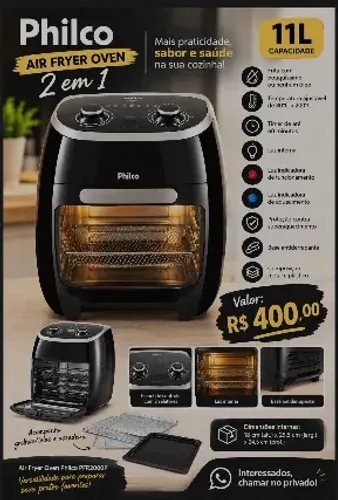 Fritadeira Philco Air Fryer Oven 12L PFR2200P