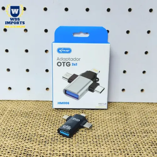 Adaptador Otg 3 Em 1 Para V8 Tipo C Lightning Usb - Knup - Preto