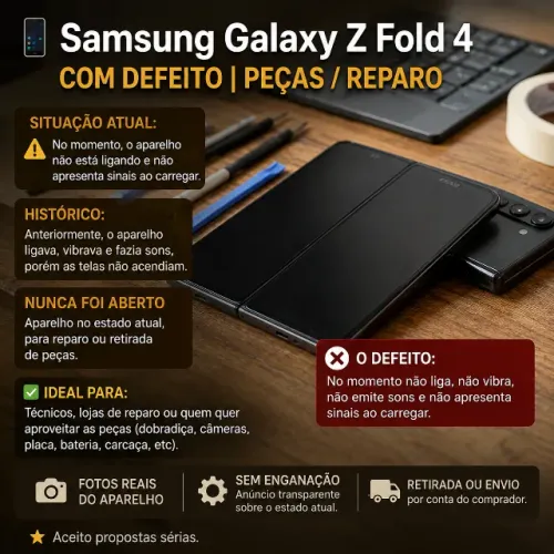 Samsung Galaxy Z Fold 4 com defeito, ideal para retirada de peças ou reparo.