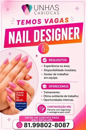 VAGA PARA NAIL DESIGNER ? UNHAS CARIOCAS | SHOPPING RECIFE