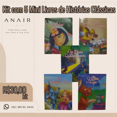 Kit com 5 Mini Livros de Histórias Clássicas