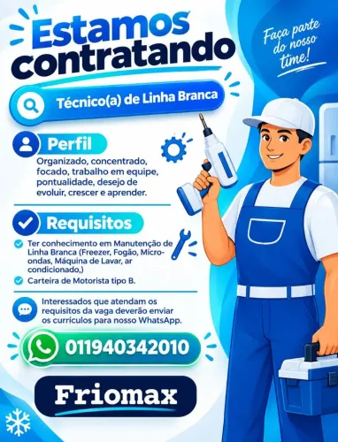 Vaga para técnico de refrigeração na zona sul de sp