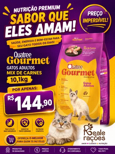 Ração Quatree Gourmet gatos adultos Mix de carnes + entrega grátis