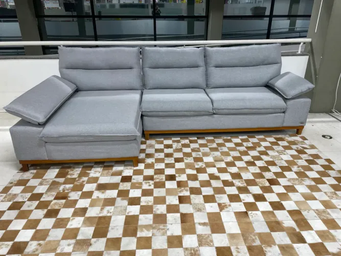 Sofá com chaise 300x140 linho cinza