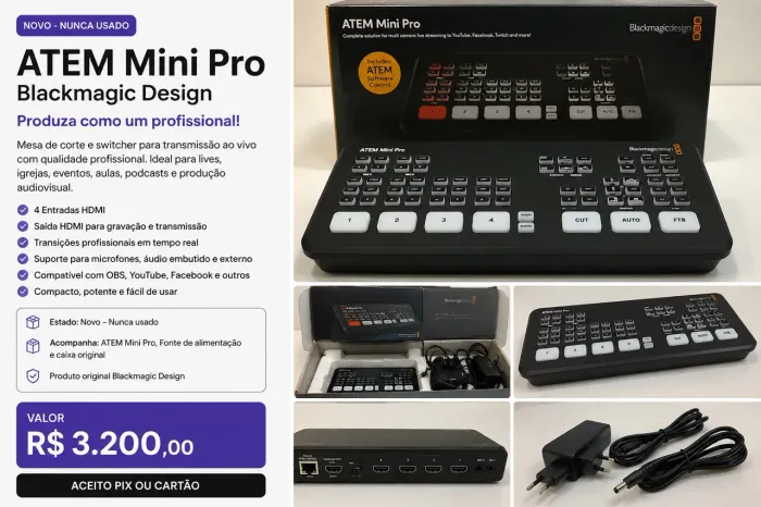 ATEM Mini Pro Blackmagic Design - NOVO, NUNCA USADO
