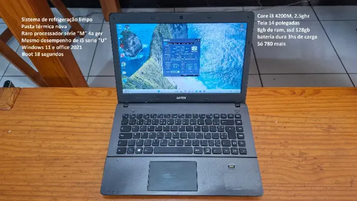 Notebook Daten, core i3 4200M, 4a ger, 8gb ram e ssd 128gb ac cartão