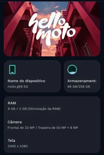 Moto G56 Usado excelente sem marcas de uso 9 meses de uso, comprado em loja!