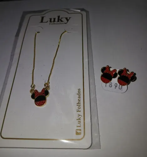 Luky Folheados Conjunto de Corrente e Brinco