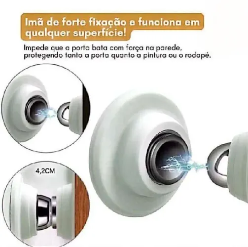 Kit 2 unidades brancas - Prendedor trava magnética de porta forte impacto com adesivo