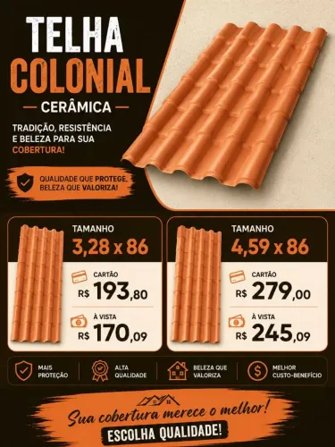 Telha PVC colonial cerâmica 3, 28x86 e 4, 59x86 