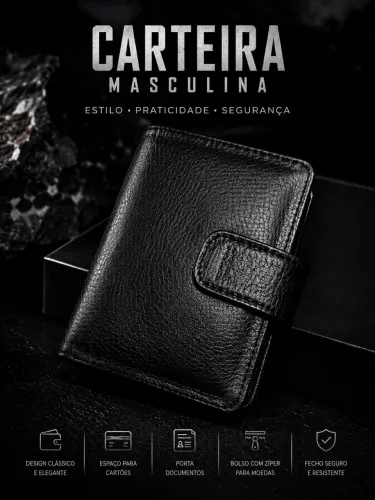 Carteira Masculina Preta com Fecho 